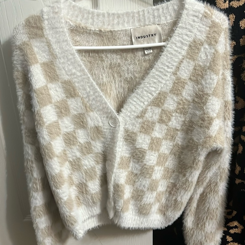 Tan and cream checkered sweater